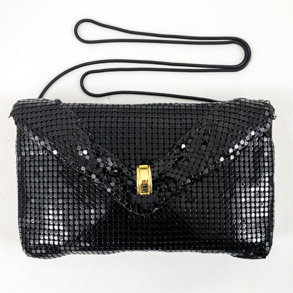 Vintage 70s Chainmail Embellished Purse Black - Picture 1 of 12